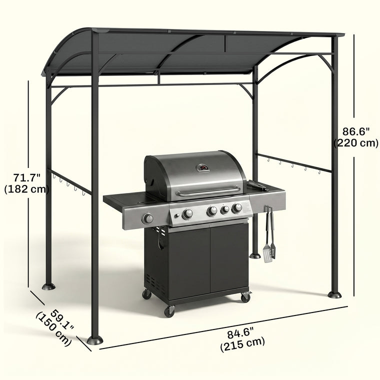 7' x 5' Charcoal Grey Steel BBQ Grill Gazebo with Hooks