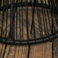 Round End Table, Rattan Side Table, Hollow Drum Design Coffee Table w/ Glass Top for Patio, Garden, Balcony, Dark Grey