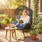 Wicker Egg Chair, Indoor Outdoor Rattan Lounge Chair with Thick Cushion and Headrest, Steel Frame, Adjustable Pads, Grey