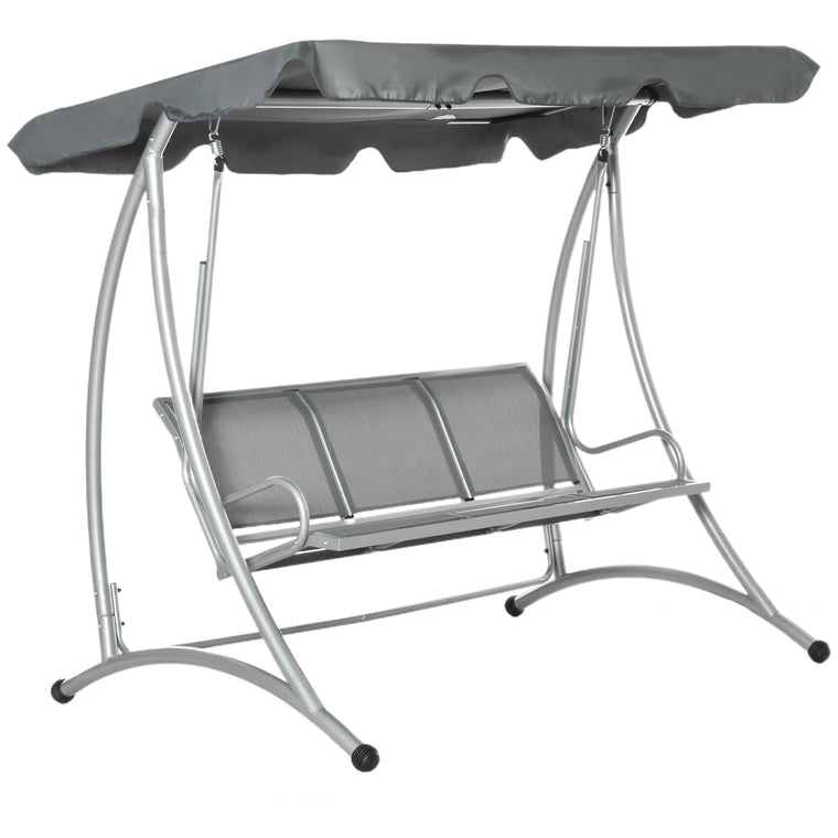 Dark Grey 3-Person Patio Swing with Adjustable Canopy