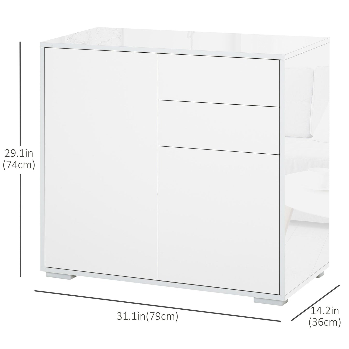 High Gloss Buffet Sideboard with Drawers - White