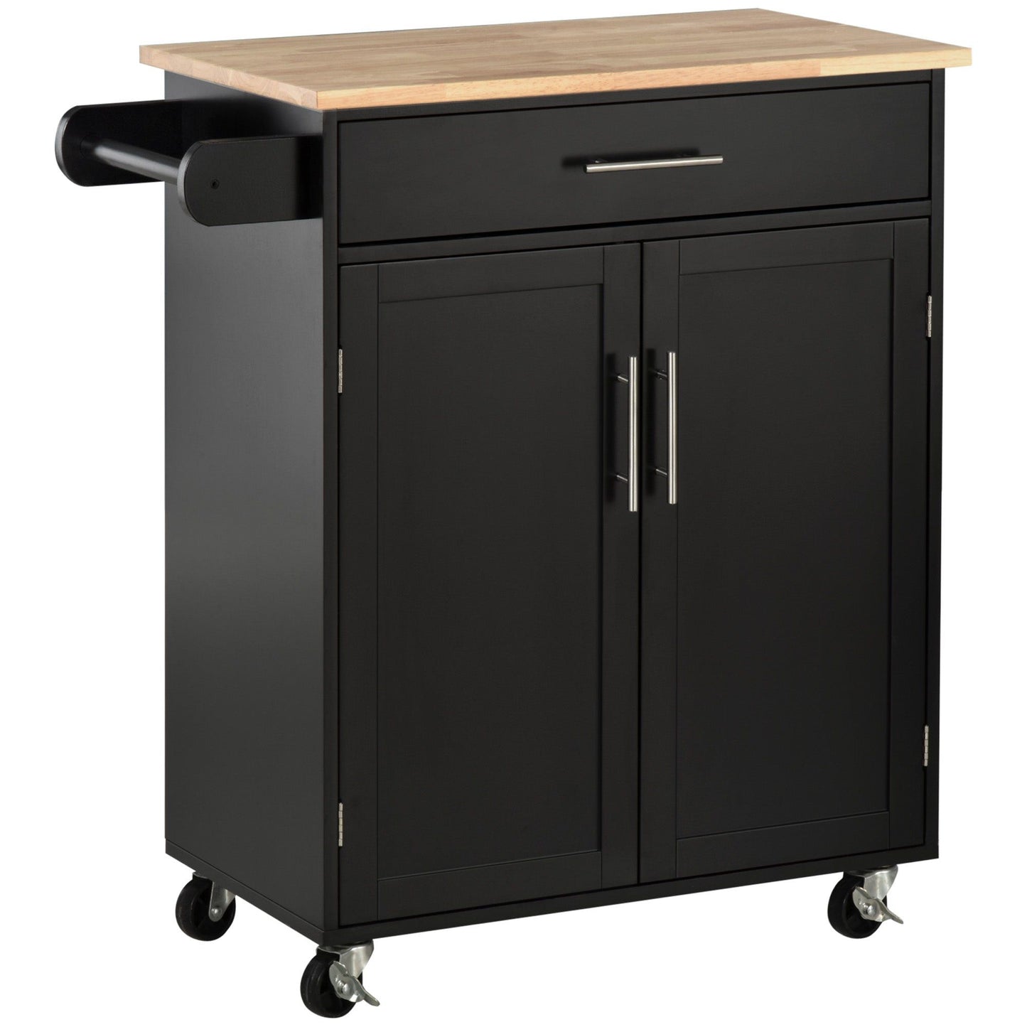 Rolling Kitchen Island Cart with Wood Top - Black
