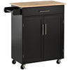 Rolling Kitchen Island Cart with Wood Top - Black