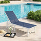Outdoor Lounge Chair, 5-Position Reclining Outdoor Chaise Lounge Tanning Chair with Mesh Seat, Dark Blue