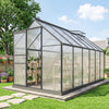 6' x 12' x 6.5' Polycarbonate Greenhouse, Walk-in Green House with Adjustable Roof Vent Galvanized Base Sliding Door Rain Gutter for Outdoor Garden Backyard, Charcoal Grey