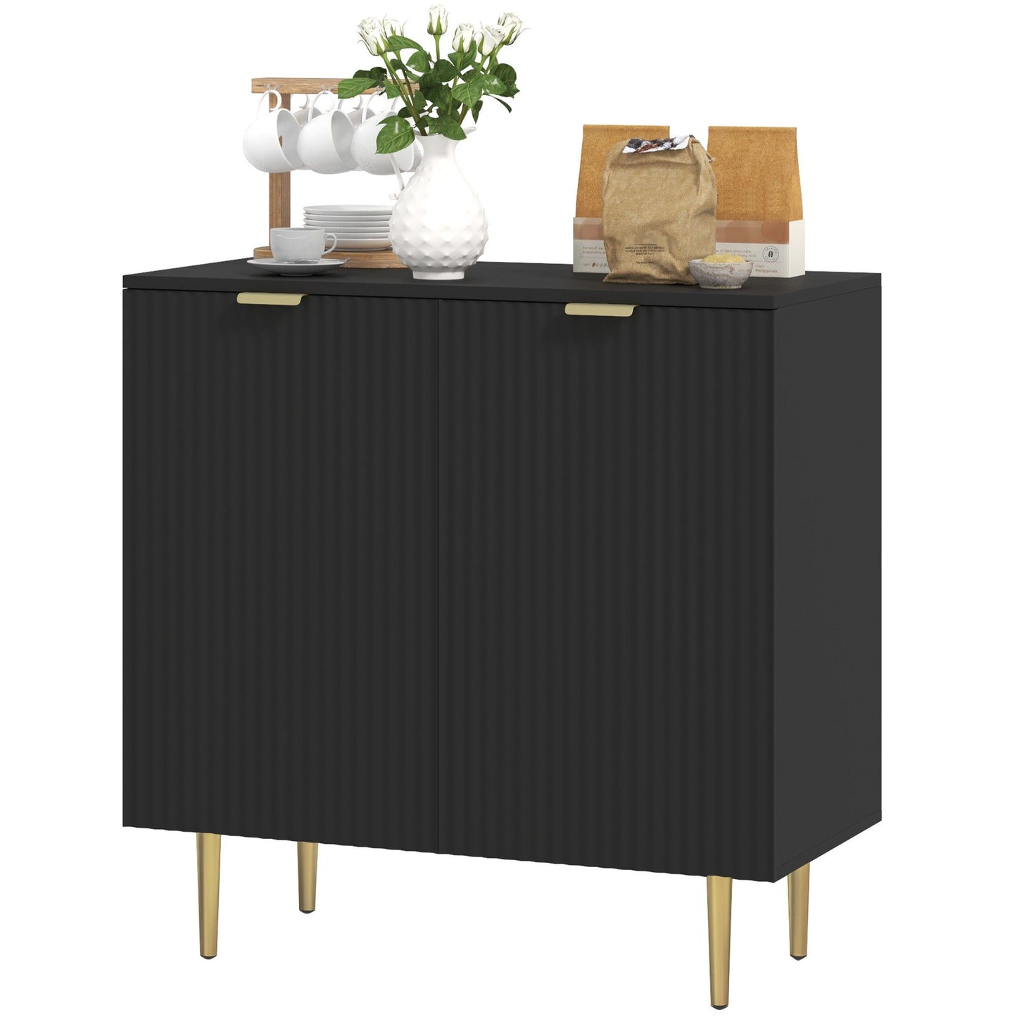 Sideboard Buffet Cabinet with Metal Legs - Black