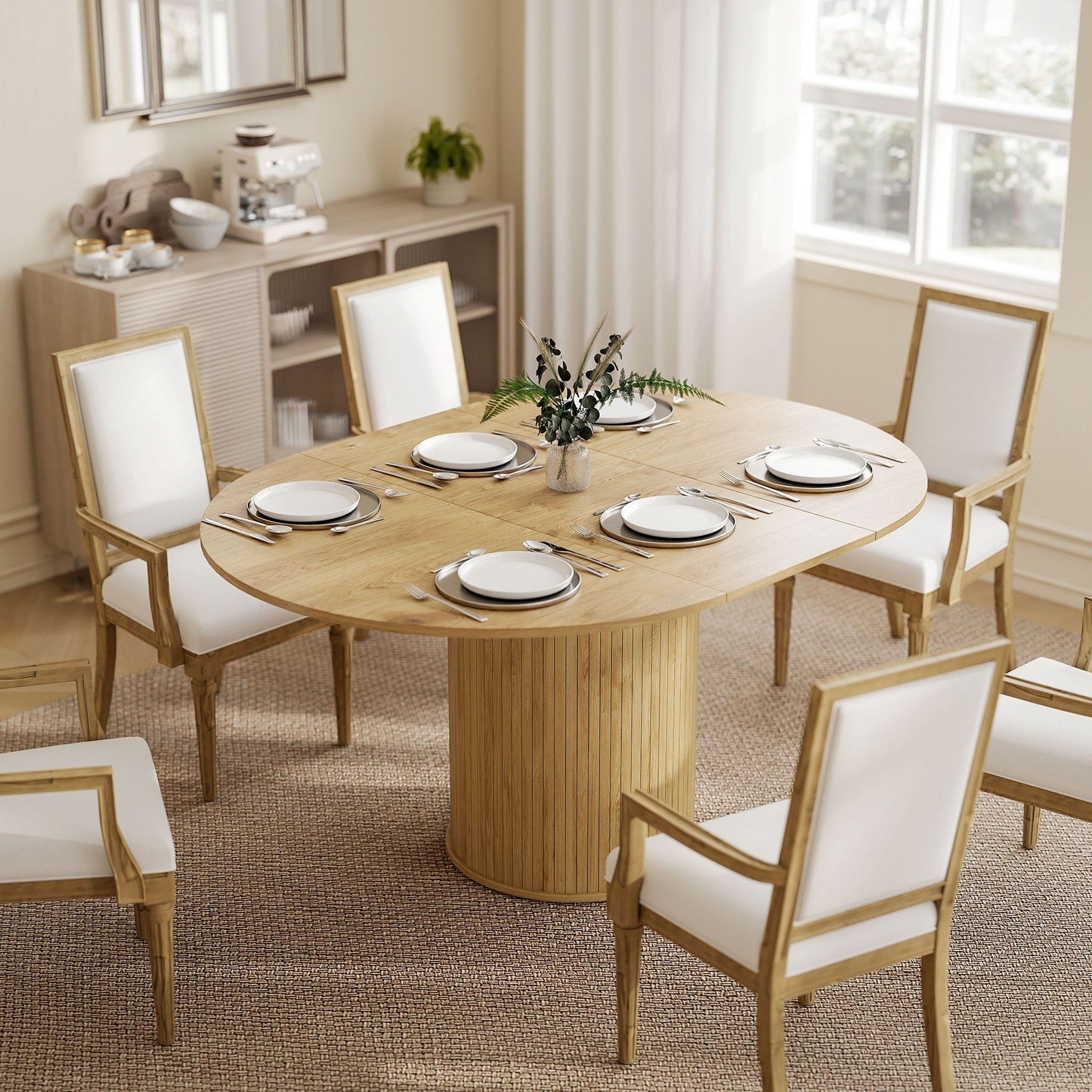 Extendable Farmhouse Dining Table Seats 6-8 - Natural Wood
