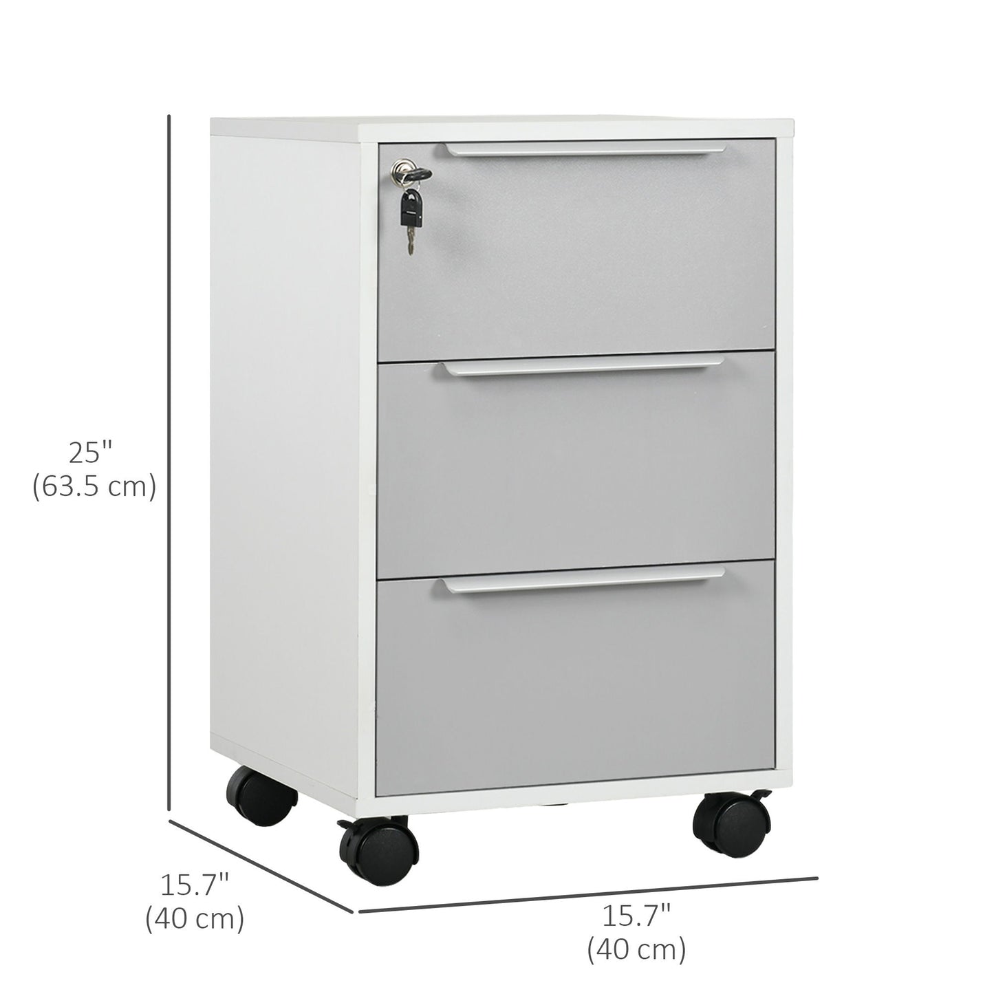 3 Drawer File Cabinet with Wheels, Vertical Filing Cabinet with Lock, Grey