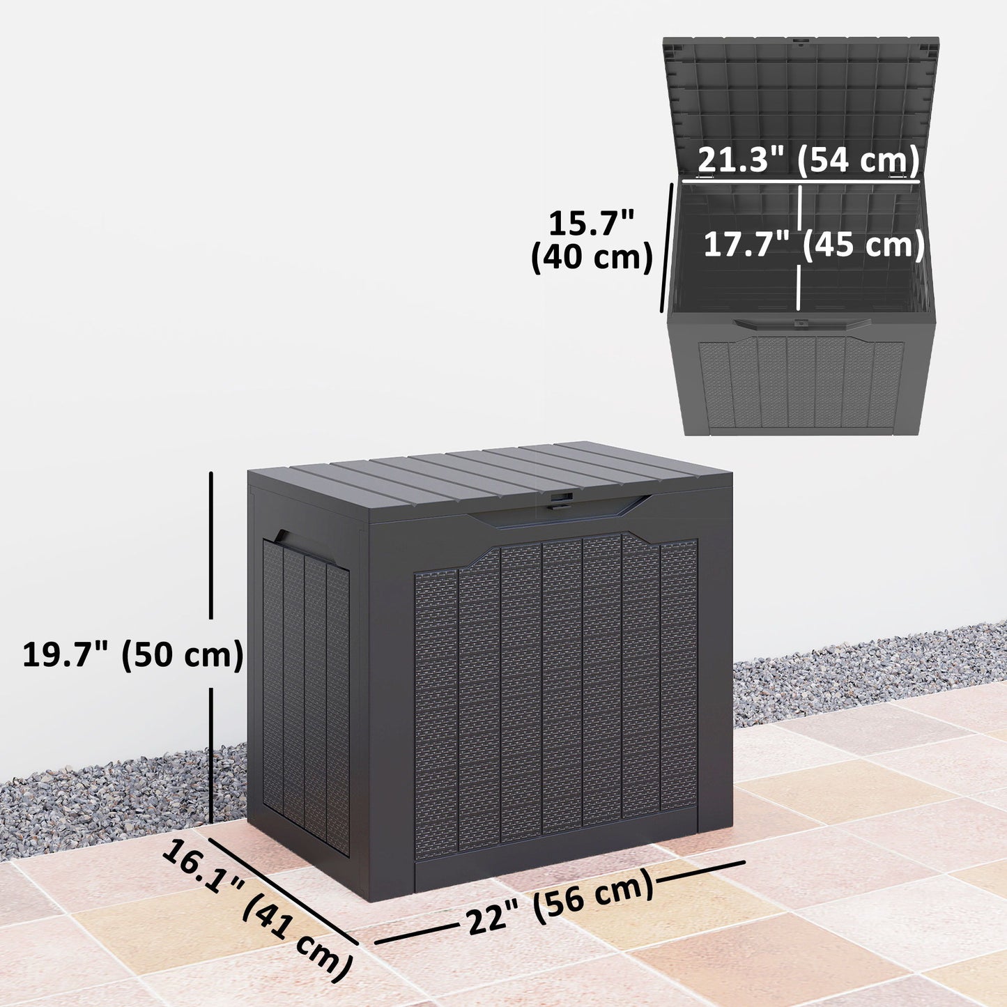 28 Gallon Deck Box, Resin Outdoor Storage Box with Handles, Waterproof and UV Resistant Storage Container