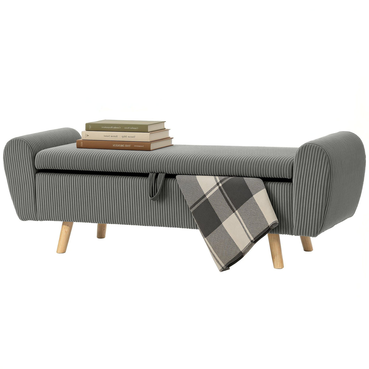 59" Corduroy End-of-Bed Storage Bench - Dark Grey