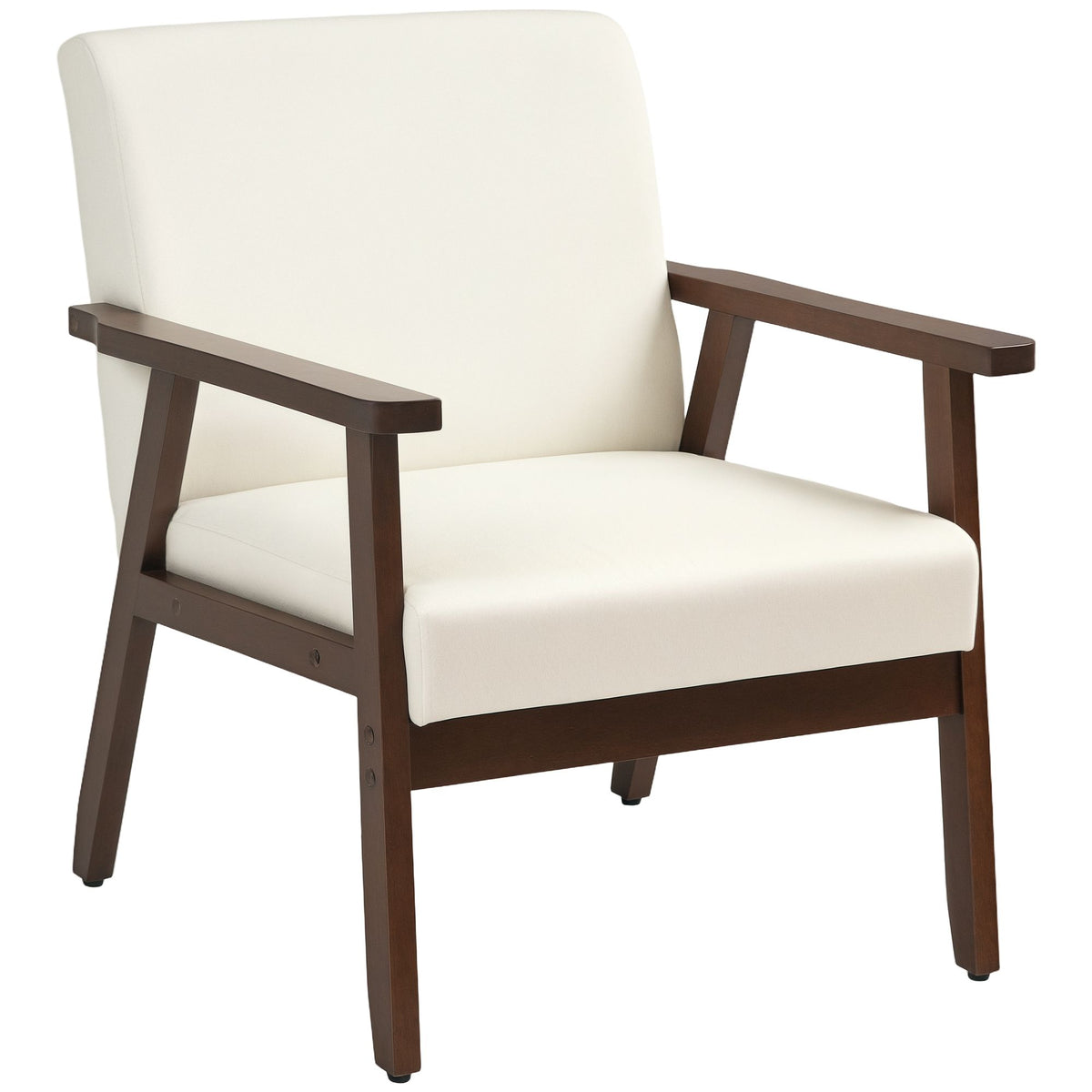 Modern Accent Chairs with Cushioned Seat, Upholstered Linen-Feel Armchair for Bedroom, Living Room, Cream White