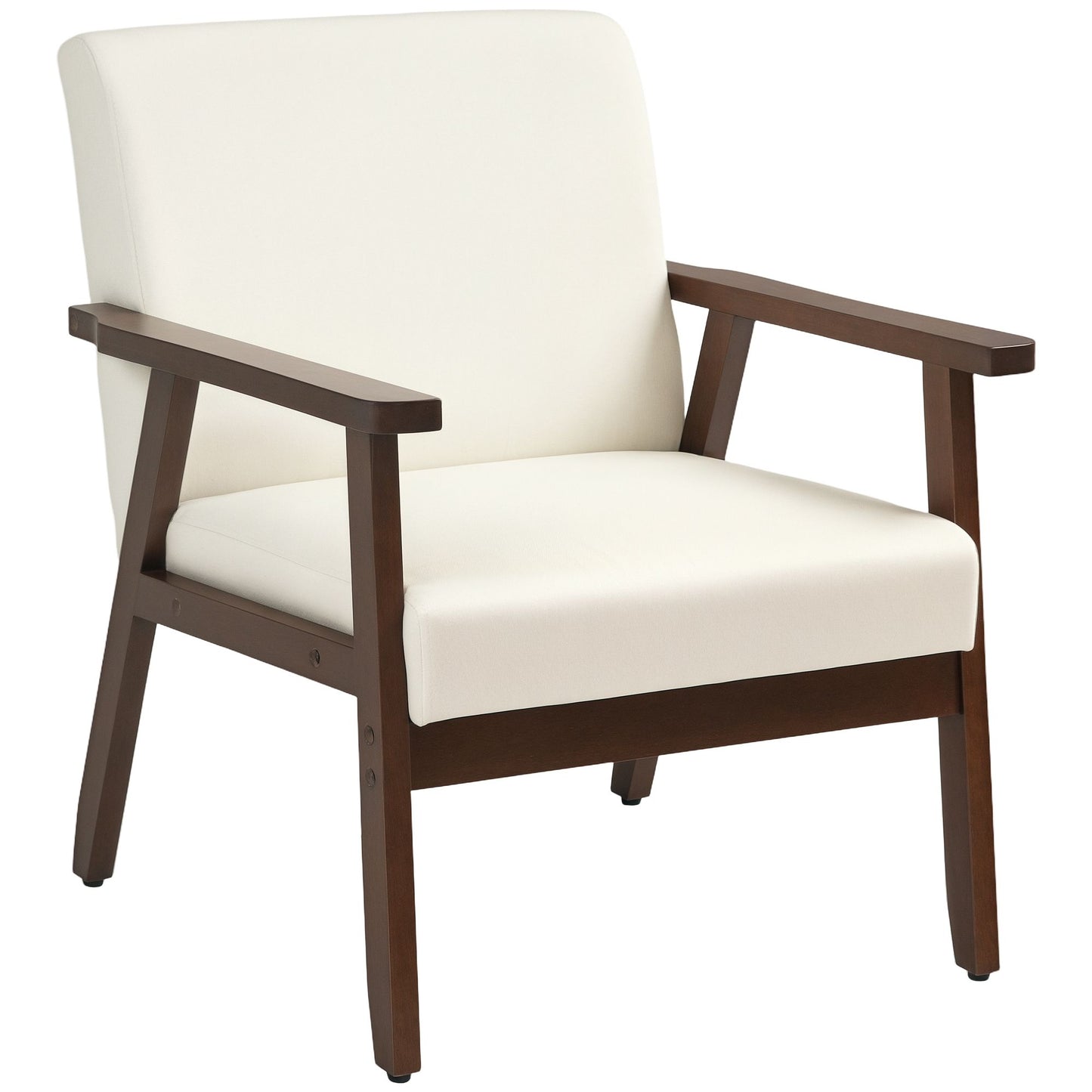 Modern Accent Chairs with Cushioned Seat, Upholstered Linen-Feel Armchair for Bedroom, Living Room, Cream White
