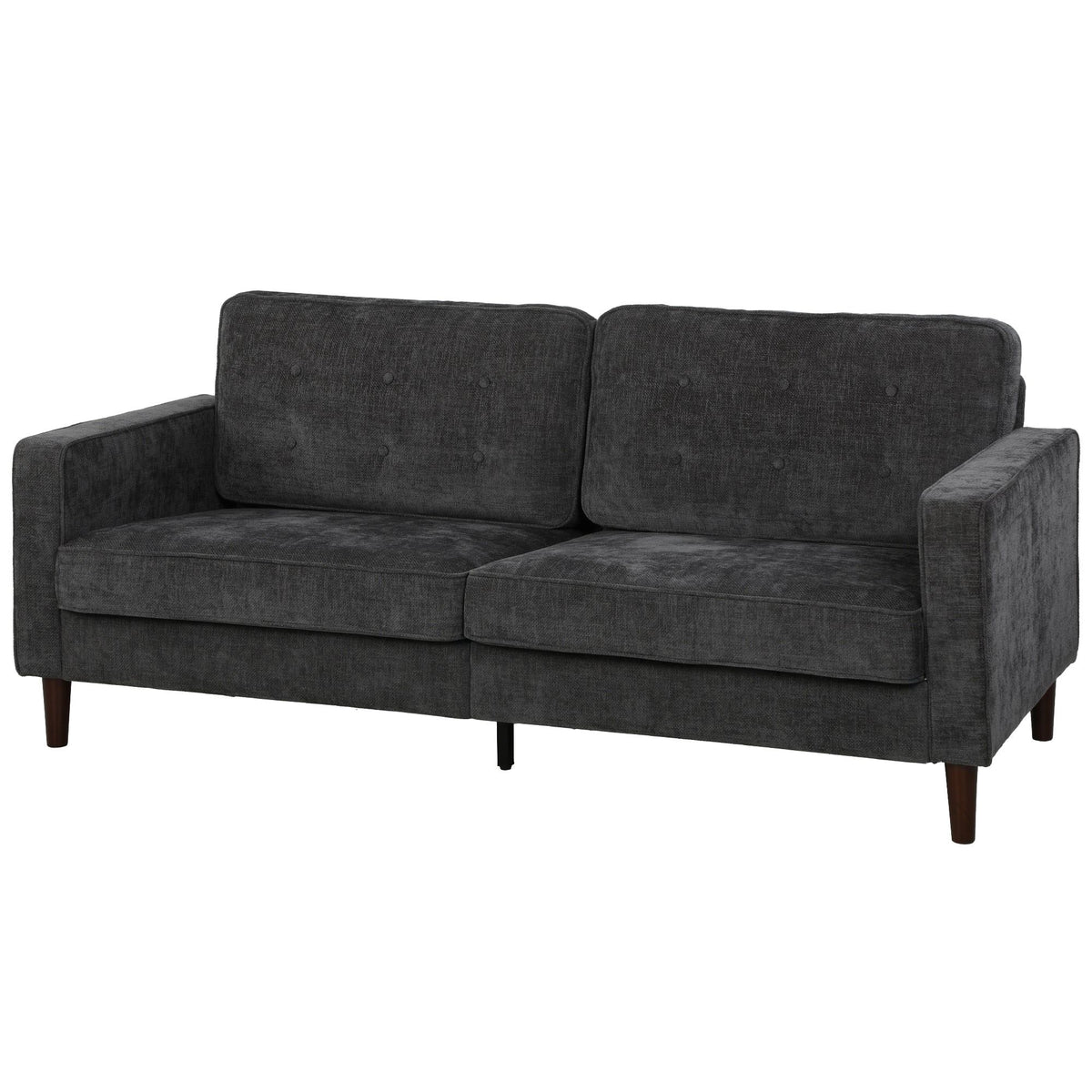 3-Seater Button-Tufted Sofa with Wood Legs - Dark Grey