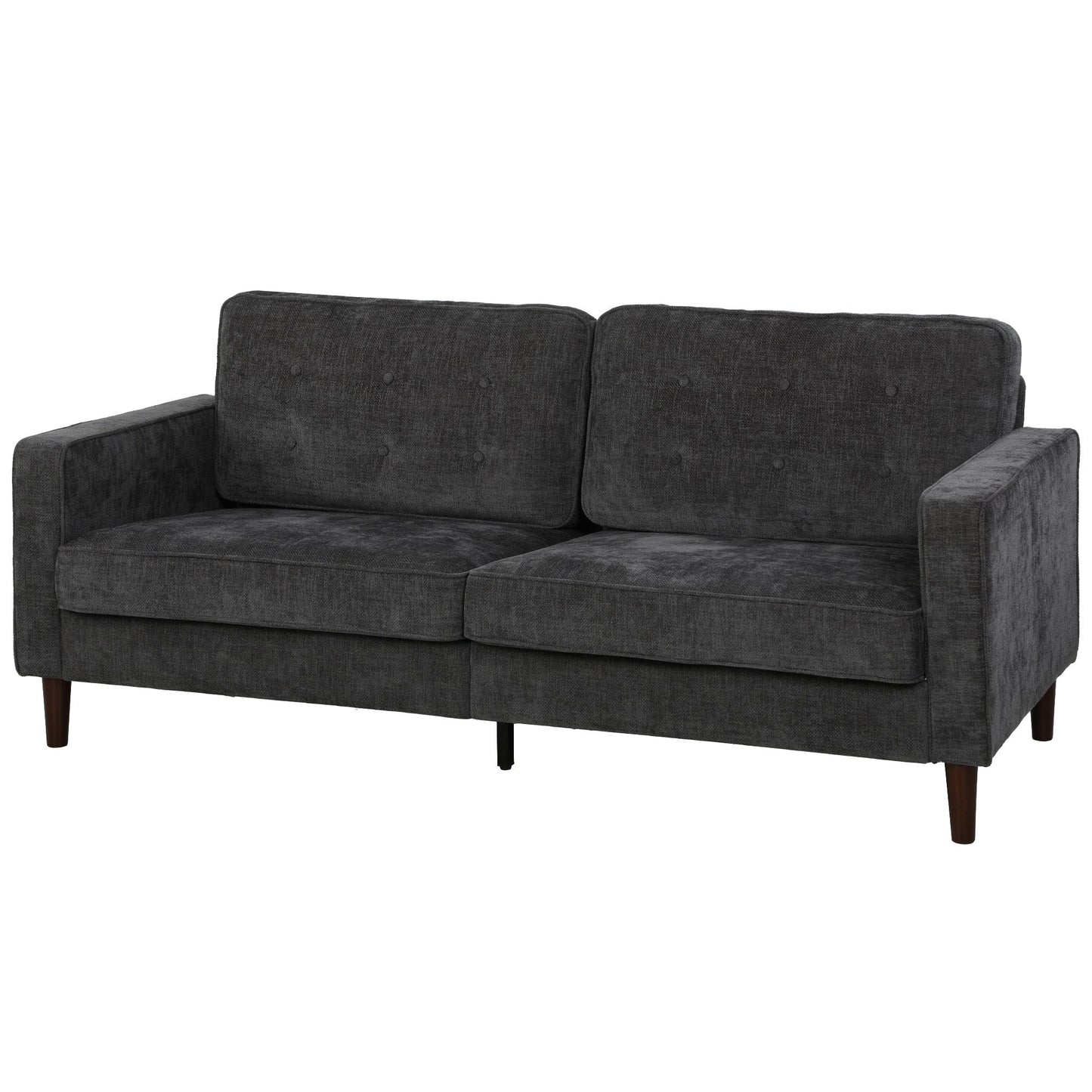 3-Seater Button-Tufted Sofa with Wood Legs - Dark Grey