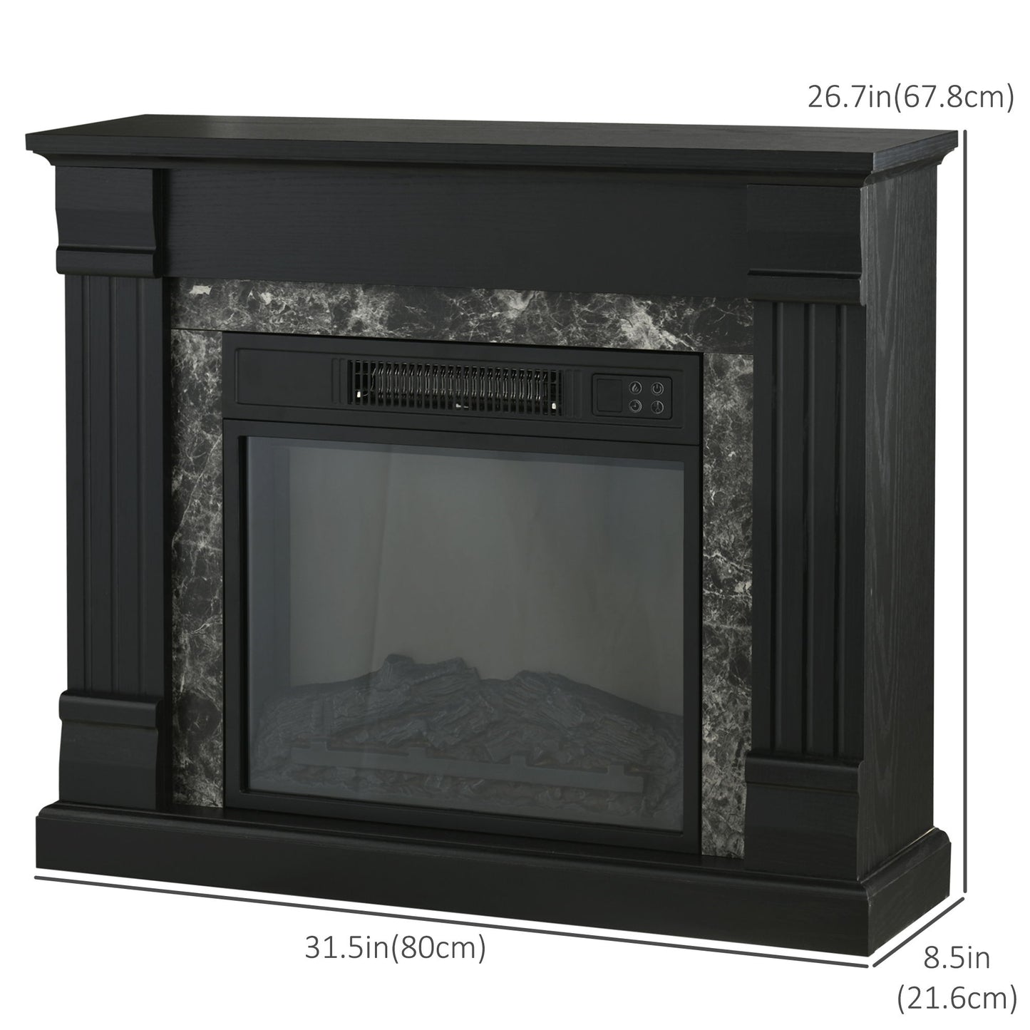 Electric Fireplace Mantel Wood Surround, Freestanding Fireplace Heater with Realistic Flame, Adjustable Temperature, Timer, Overheating Protection, and Remote Control, Black