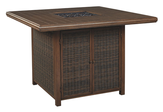 Paradise - Medium Brown - Square Bar Table w/Fire Pit