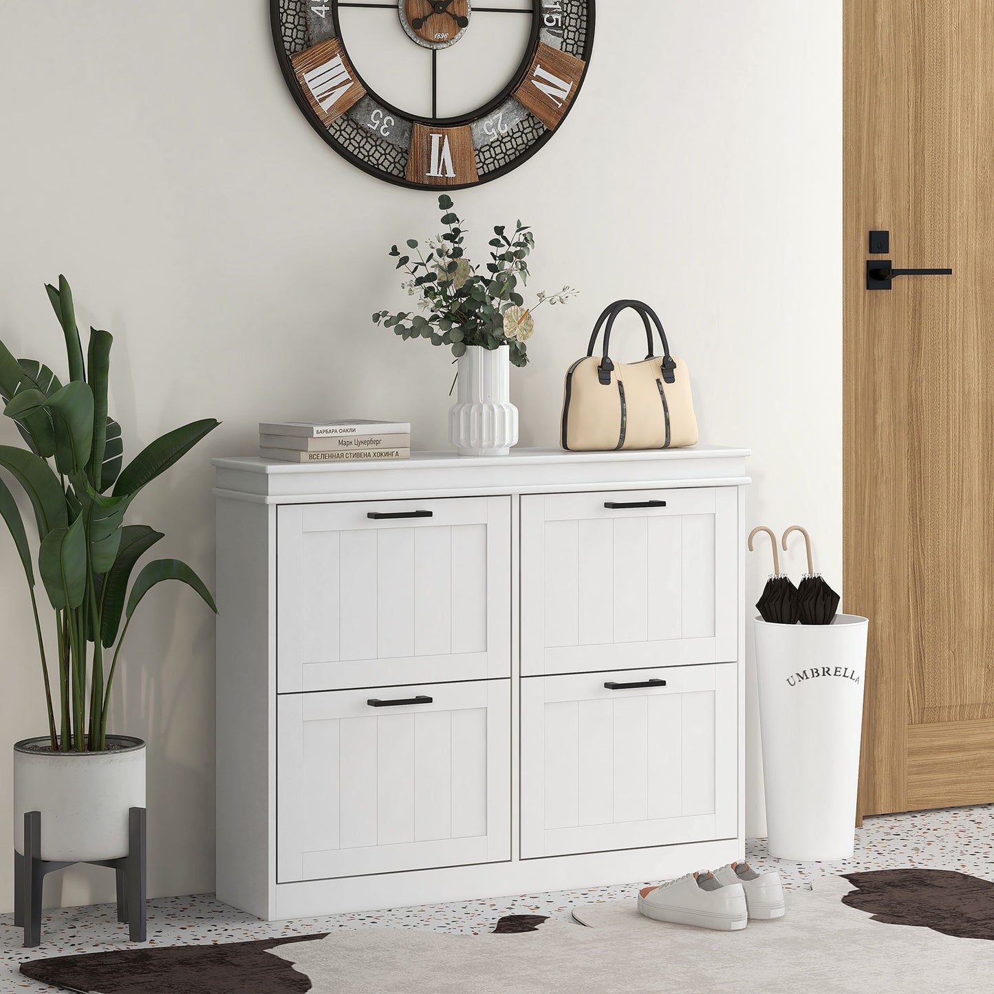 Shoe Storage Cabinet with 4 Flip Drawers and Adjustable Shelves, Narrow Shoe Cabinet for 20 Pairs of Shoes, White