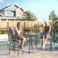 Outdoor Bar Stools Set of 2, Swivel Bar Height Chairs with High Back, Curved Armrests and Steel Frame, Light Grey