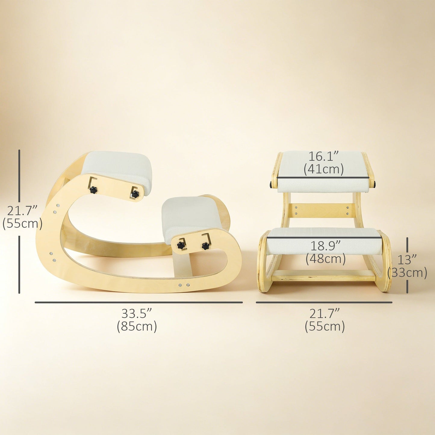 Adjustable Rocking Wood Kneeling Chair - Cream White