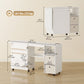 Rolling Sewing Machine Table with Power Outlet, Folding Craft Table with 2 Fabric Drawers, 2 Bins and 18 Pegs, White