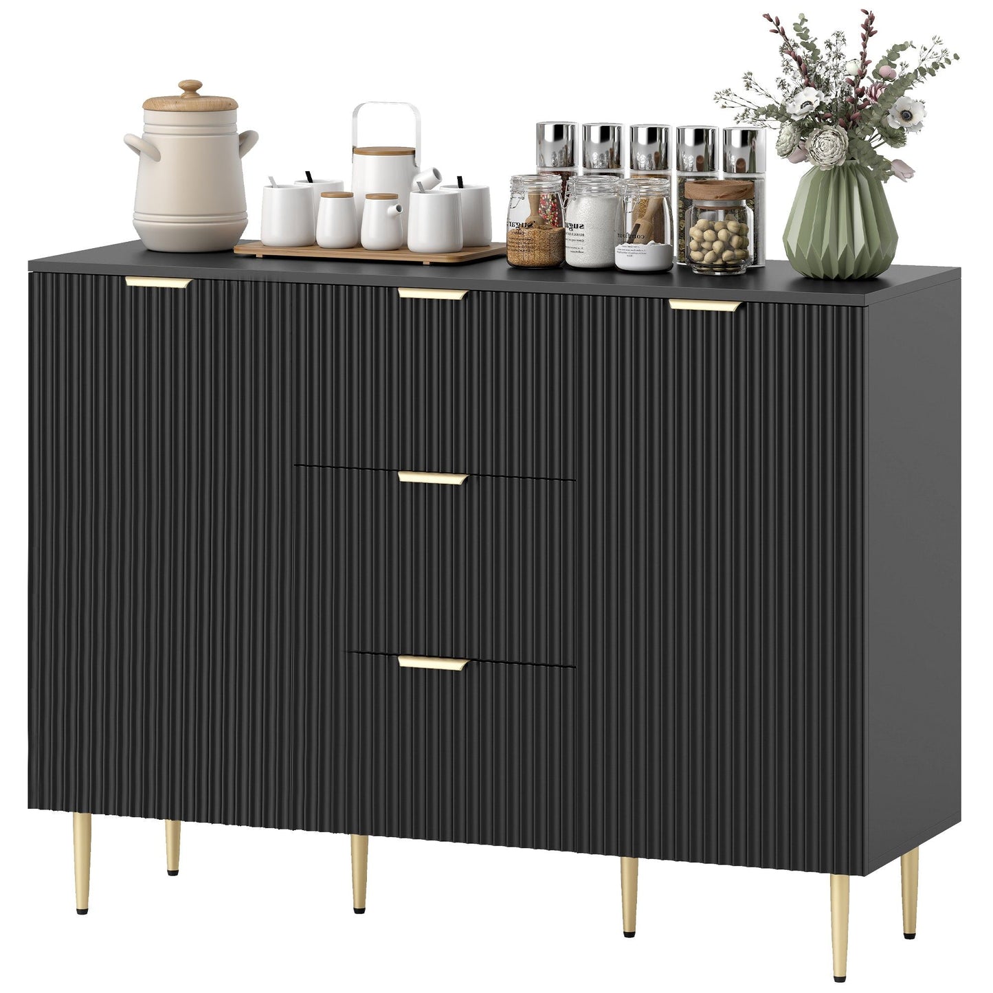 Sideboard Buffet Cabinet with 3 Drawers - Black