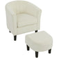 Accent Chair Modern Upholstered Living Room Chair with Ottoman and Pocket Spring Cushion Cream White