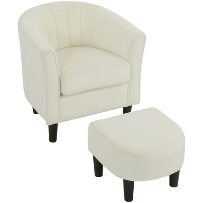 Upholstered Accent Chair with Ottoman - Cream White