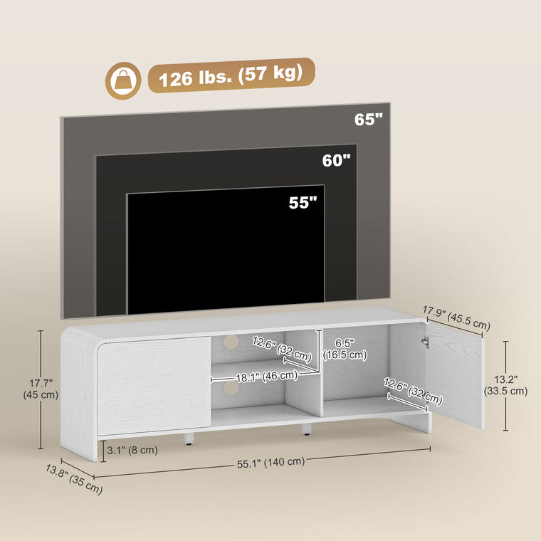 65" Nordic TV Stand with 2 Cabinets - White