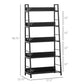 Modern Bookshelf Storage with 5-Tier Wide Shelving, Metal Frame, Wooden Bookcase for Living Room Library Home Furniture, Black