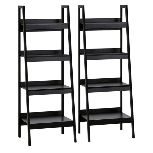 Set of 2 4-Tier Ladder Bookcases - Black