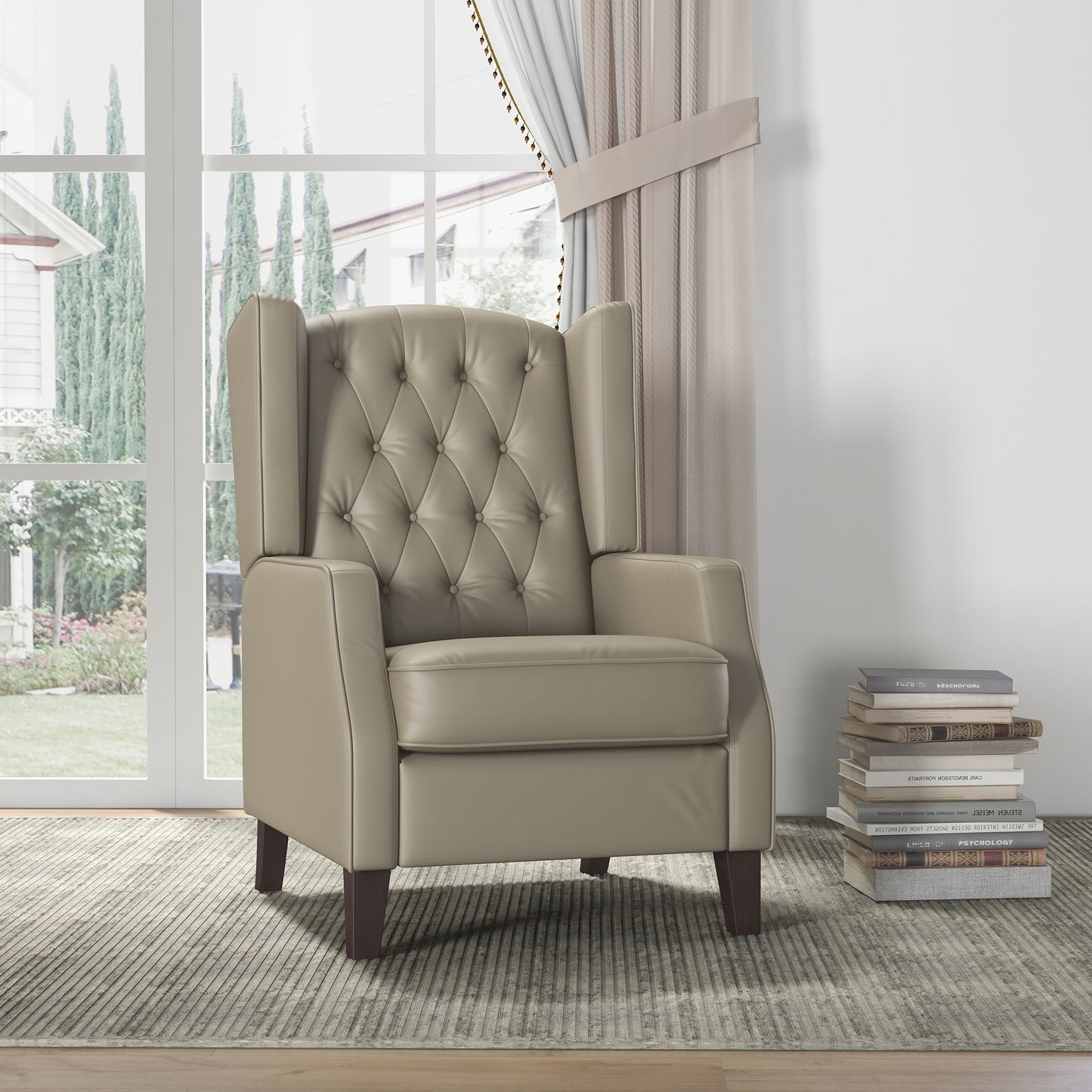 Faux Leather Accent Chair with Thick Padding for Living Room, Bedroom, Home Office, Khaki
