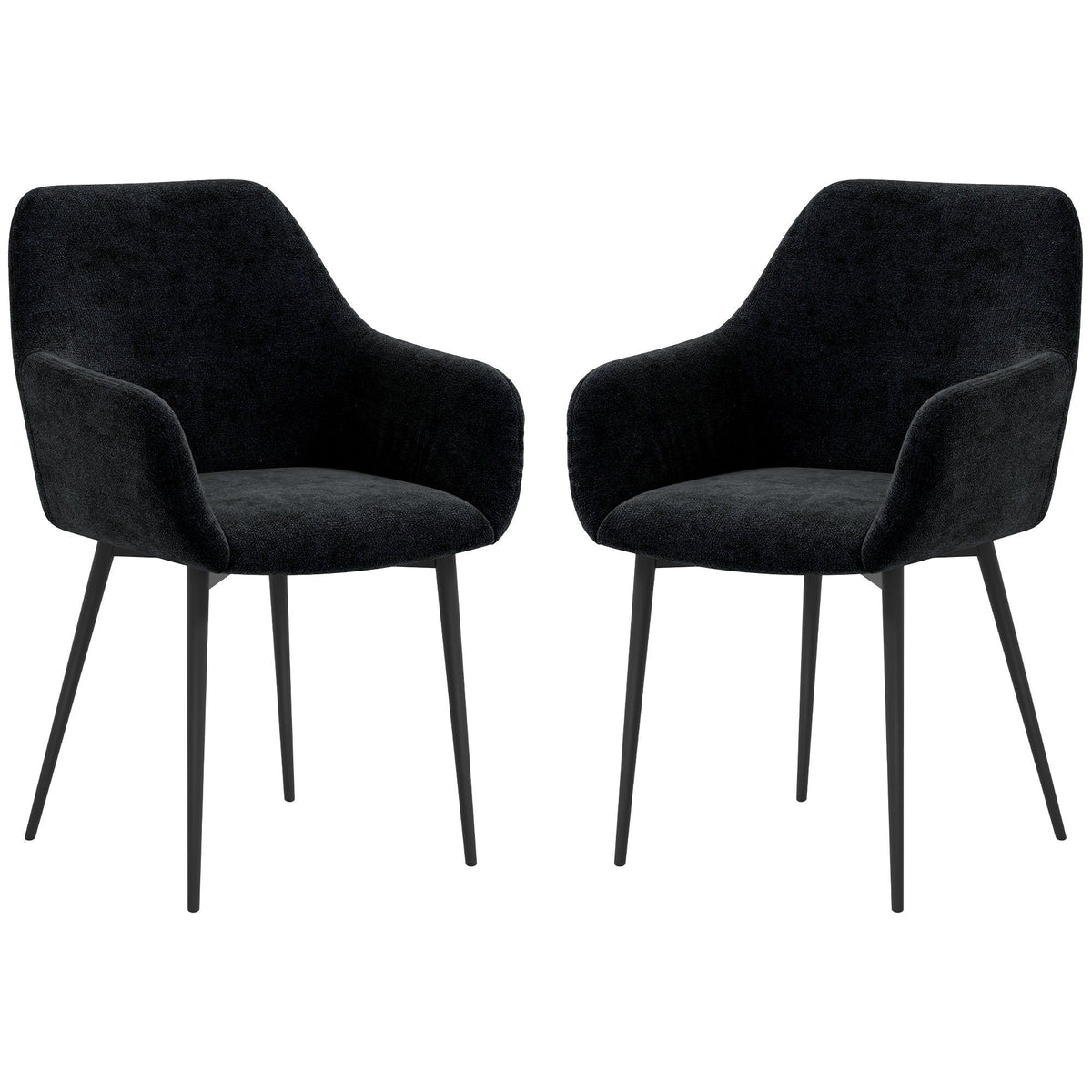 Velvet Dining Chairs Set of 2 with Armrests - Black