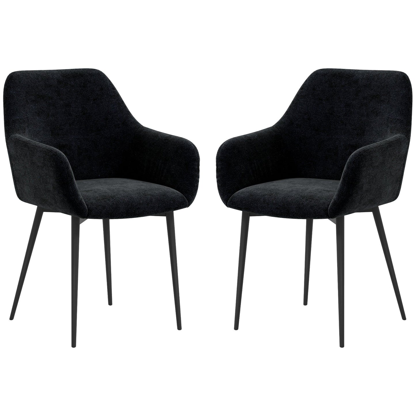 Velvet Dining Chairs Set of 2 with Armrests - Black