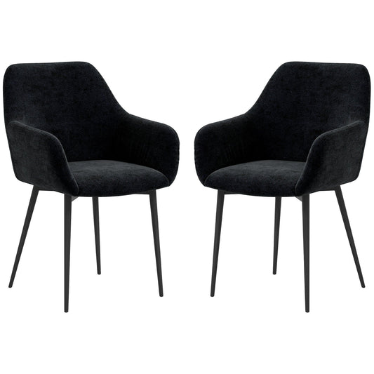 Velvet Dining Chairs Set of 2 with Armrests - Black