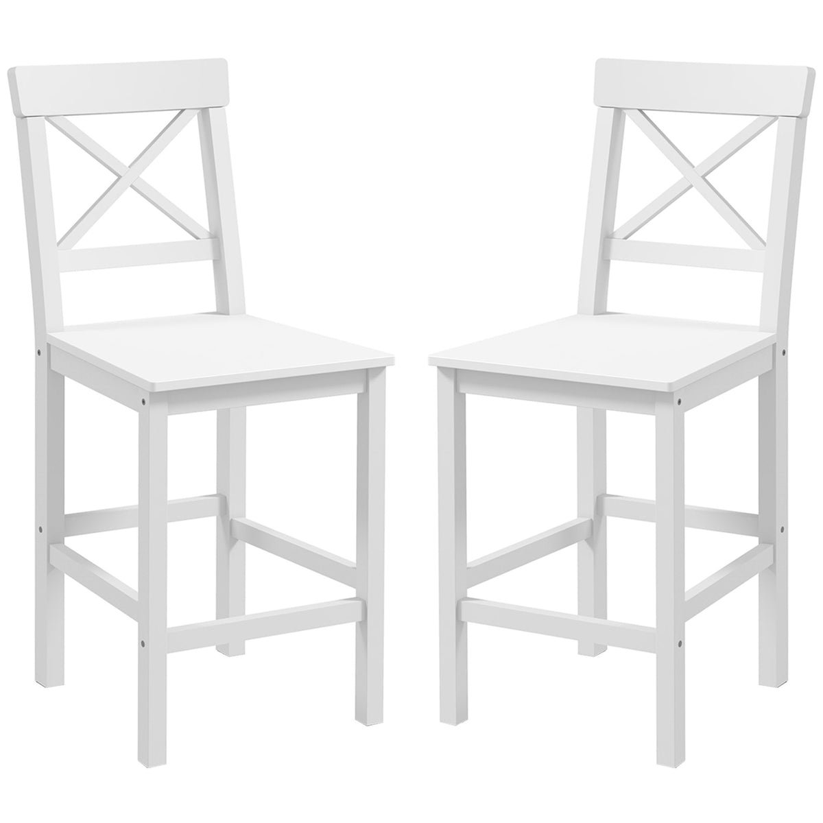 Counter Height Stools Set of 2, Farmhouse Bar Stools with Backs, Solid Wood Counter Stools for Kitchen Island White