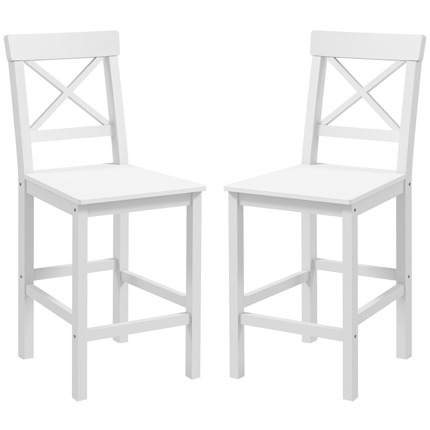 Counter Height Stools Set of 2, Farmhouse Bar Stools with Backs, Solid Wood Counter Stools for Kitchen Island White