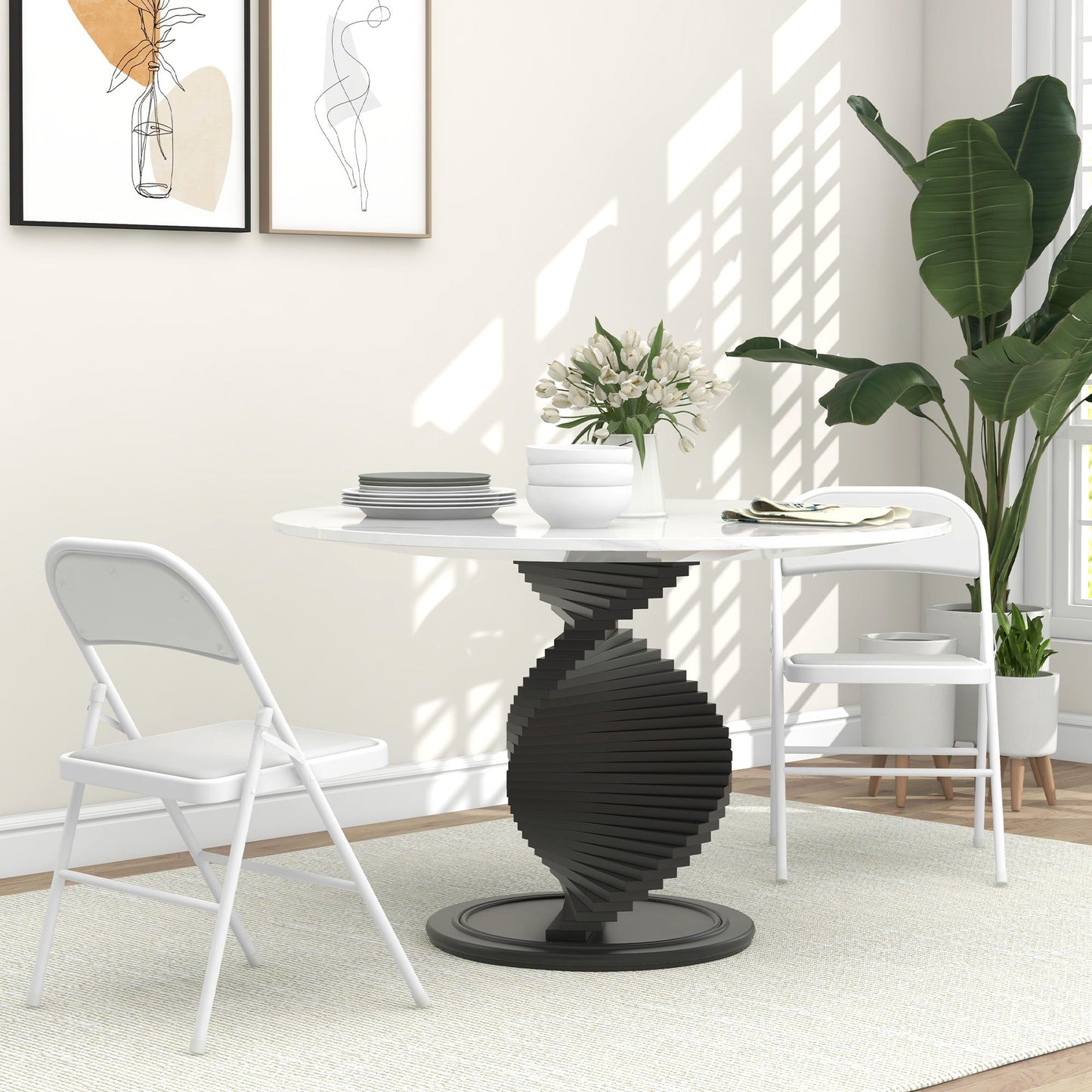 Set of 2 Metal Foldable Chairs, PU Leather Padded Folding Chairs with Cushion Seat and Open Back for Indoor, White