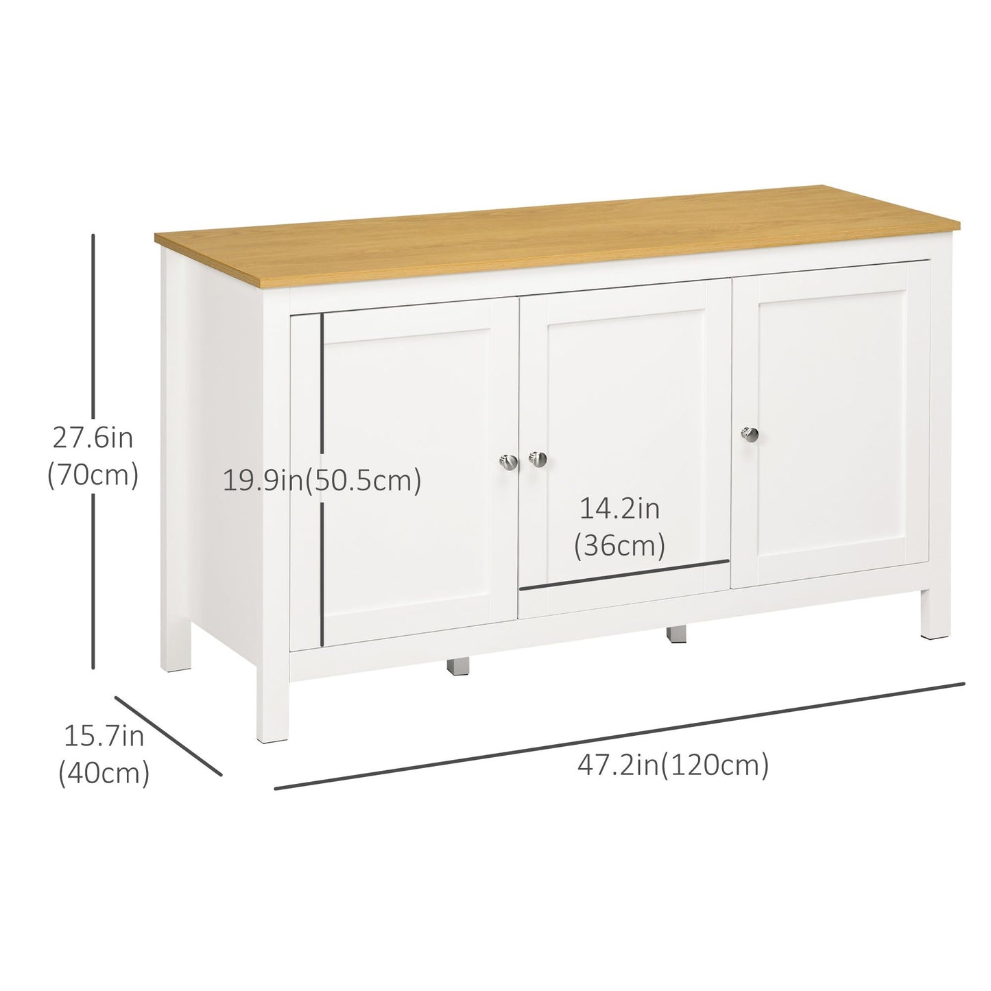 Sideboard Buffet Cabinet with Doors - White and Natural