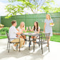 Outdoor Dining Table for 4, Square Patio Table with Umbrella Hole, Shelf, Slatted Faux Wood Steel Top, Grey