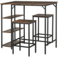 Industrial Dining Table Set for 2, Bar Table and Stools Set, Counter Height Kitchen Table with Chairs with Storage Shelf, Rustic Brown