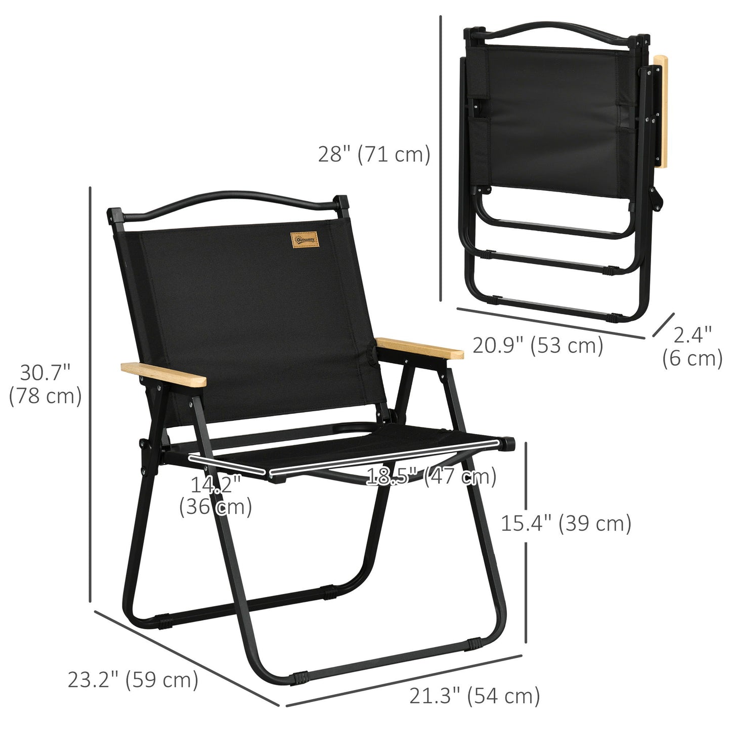 Camping Chair, Lightweight Folding Chair, Portable Armchair, Excellent for Festivals, Fishing, Black