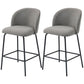 Set of 2 Counter Height Barstools, Upholstered Linen Bar Stools with Backrest, Footrest and Steel Legs, Dark Grey