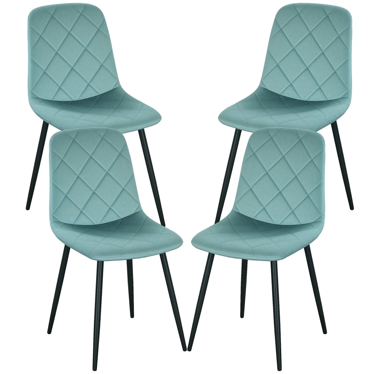 Upholstered Dining Chairs Set of 4 with Steel Legs - Green