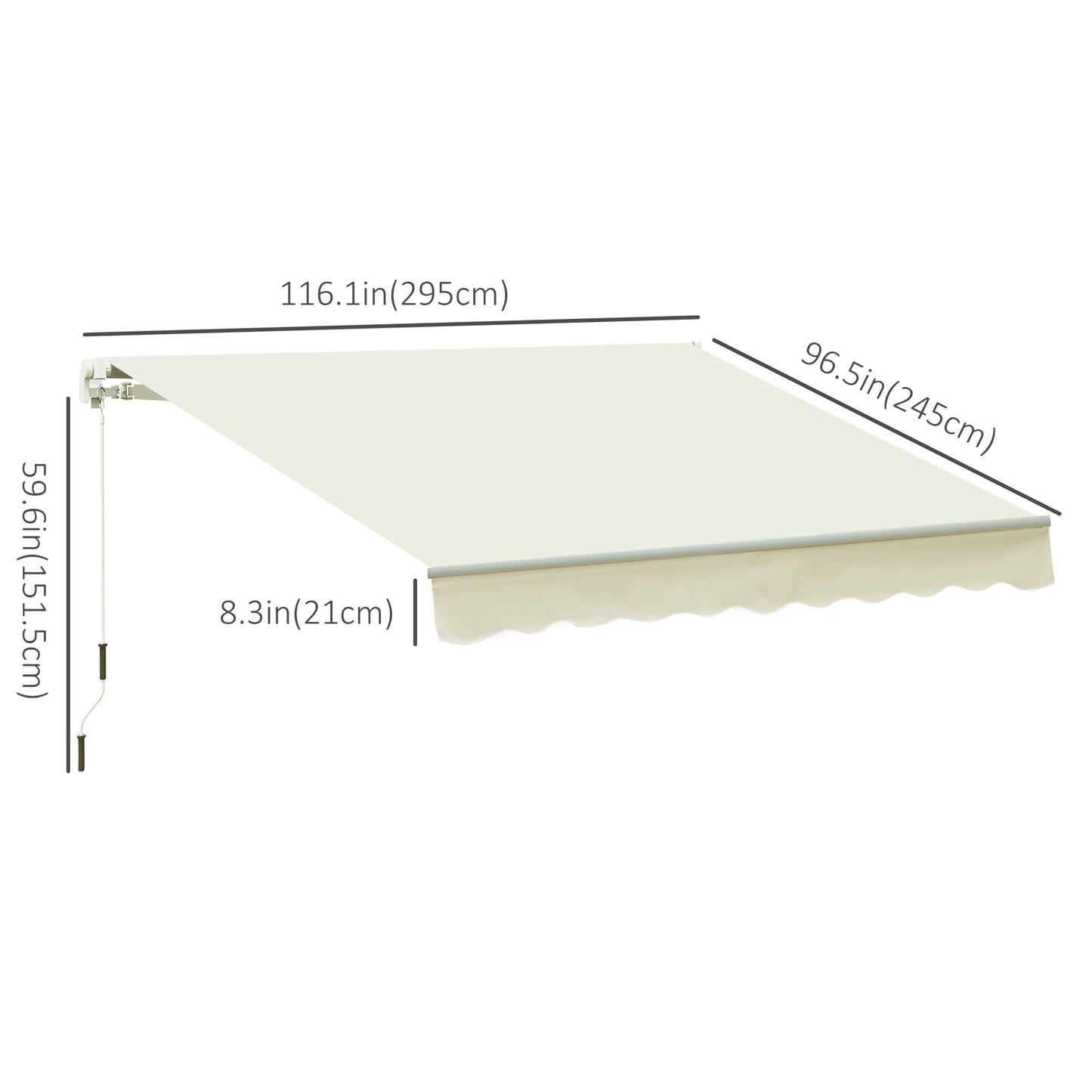 10' x 8' Manual Retractable Awning, Sun Shade Shelter Canopy, with Aluminum Frame and UV Protection for Patio Deck Yard Window Door, Cream White
