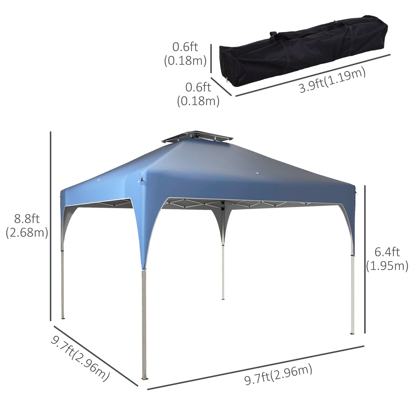 10'x10' Pop Up Canopy, Easy Set Up Party Tent with 2 Tier Vented Roof and Carrying Bag for Outdoor, Garden, Camping, Blue