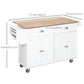 Rolling Kitchen Island with Drop Leaf Storage - White