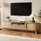 Rattan TV Stand with Solid Wood Doors and Drawers, Natural Country Style Storage Solution, Easy Installation, 65" L x 14.5" W x 18" H, Natural