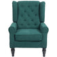 Button-Tufted Fabric Accent Chair with Wood Legs - Dark Green