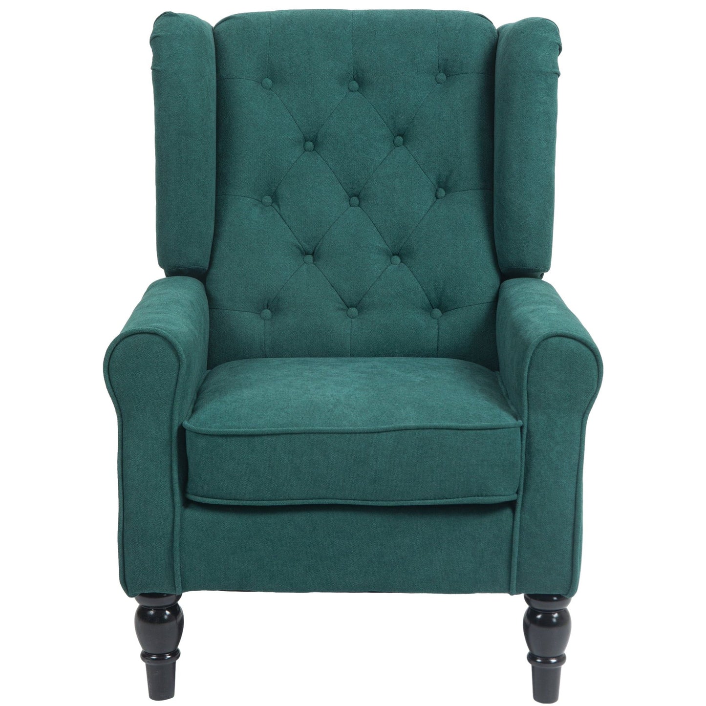 Button-Tufted Fabric Accent Chair with Wood Legs - Dark Green