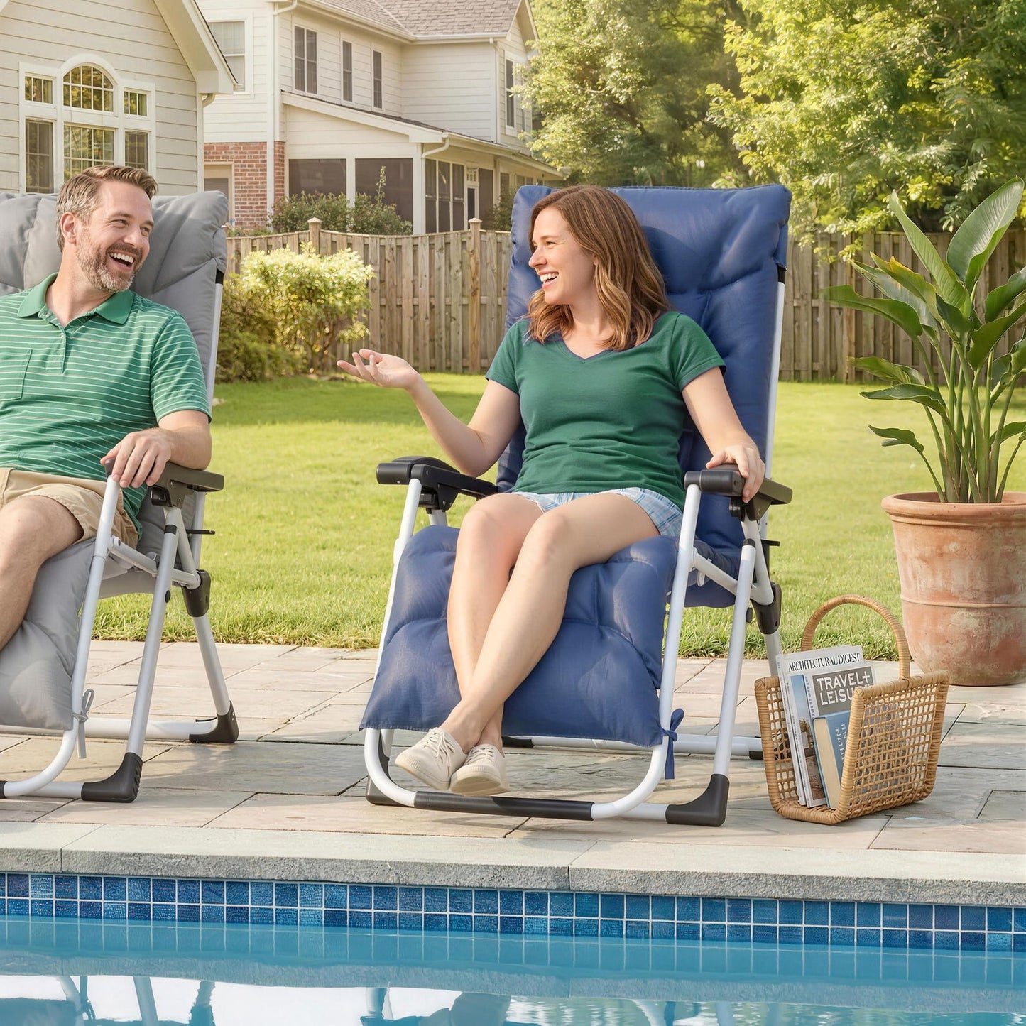 Reclining Zero Gravity Chair with Adjustable Backrest, Folding Garden Sun Lounger, Outdoor Recliner with Removable Cushion and Headrest, Dark Blue